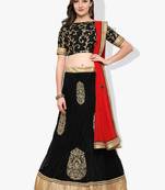Black Embroidered Net Unstitched Lehenga With Dupatta