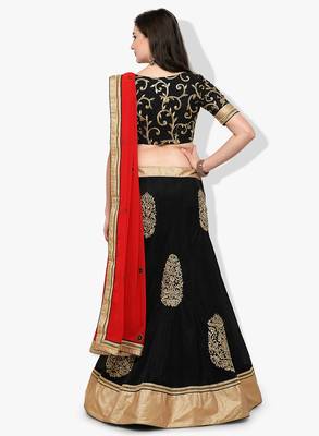 Black Embroidered Net Unstitched Lehenga With Dupatta 3