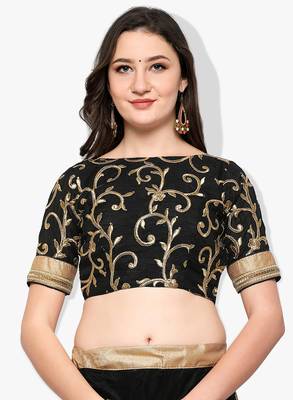 Black Embroidered Net Unstitched Lehenga With Dupatta 4