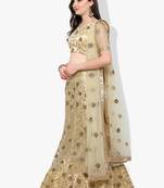 Beige Embroidered Net Unstitched Lehenga With Dupatta