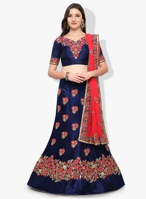 Blue Embroidered Net Unstitched Lehenga With Dupatta 1