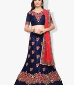 Blue Embroidered Net Unstitched Lehenga With Dupatta