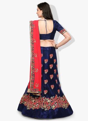 Blue Embroidered Net Unstitched Lehenga With Dupatta 3