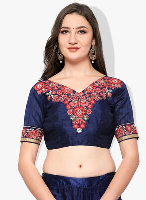 Blue Embroidered Net Unstitched Lehenga With Dupatta 4