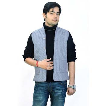 Stylish Pure Cotton Grey Men Quilted Nehru Jacket 1