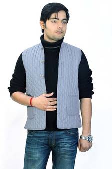 Stylish Pure Cotton Grey Men Quilted Nehru Jacket