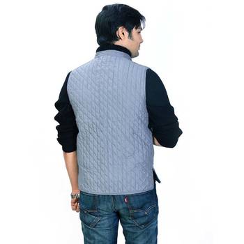 Stylish Pure Cotton Grey Men Quilted Nehru Jacket 2