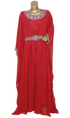 Maroon Crystal & Beads Embellished Georgette Kaftan Gown Farasha 1
