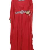 Maroon Crystal & Beads Embellished Georgette Kaftan Gown Farasha
