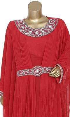Maroon Crystal & Beads Embellished Georgette Kaftan Gown Farasha 2