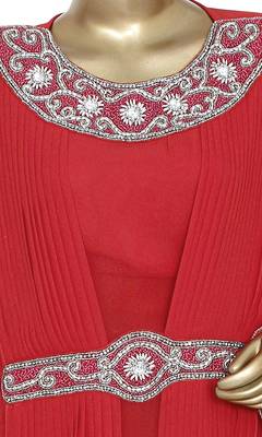 Maroon Crystal & Beads Embellished Georgette Kaftan Gown Farasha 3