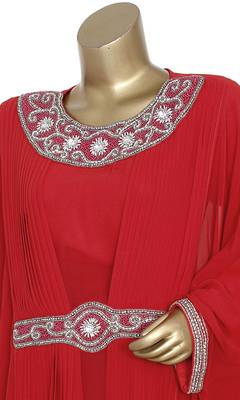 Maroon Crystal & Beads Embellished Georgette Kaftan Gown Farasha 4