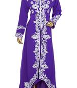 Purple Embroidered Chiffon Kaftan Gown Maxi Dress