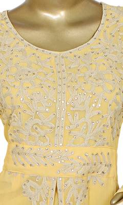 Yellow Embroidered Crystal Embellished Chiffon Kaftan Gown 3