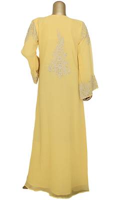 Yellow Embroidered Crystal Embellished Chiffon Kaftan Gown 5