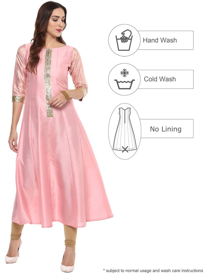 Pink  dupion silk stitched kurti