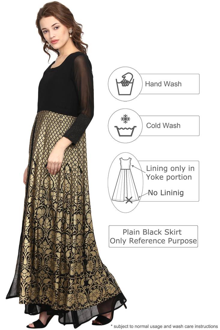 Black printed georgette stitched kurta