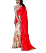 Dark red printed georgette saree with blouse