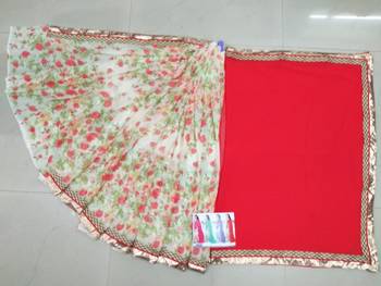 Dark red printed georgette saree with blouse 2
