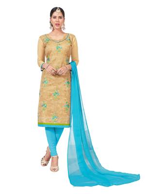  women chanderi Beige embroidery party wear unstiched  salwar suit with dupatta  1