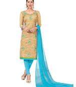  women chanderi Beige embroidery party wear unstiched  salwar suit with dupatta 