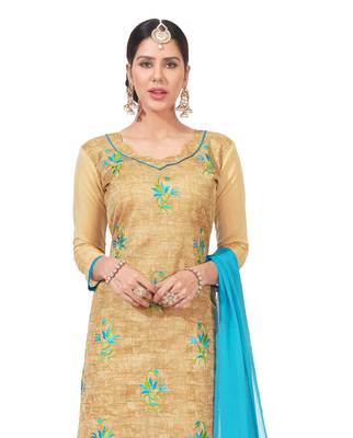  women chanderi Beige embroidery party wear unstiched  salwar suit with dupatta  3