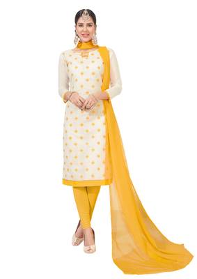  women chanderi White embroidery party wear unstiched  salwar suit with dupatta  1