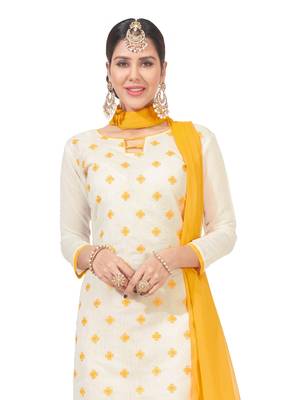  women chanderi White embroidery party wear unstiched  salwar suit with dupatta  3