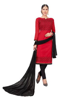  women chanderi Red embroidery party wear unstiched  salwar suit with dupatta  1
