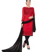  women chanderi Red embroidery party wear unstiched  salwar suit with dupatta 