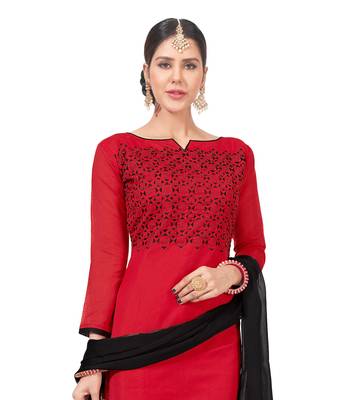  women chanderi Red embroidery party wear unstiched  salwar suit with dupatta  3
