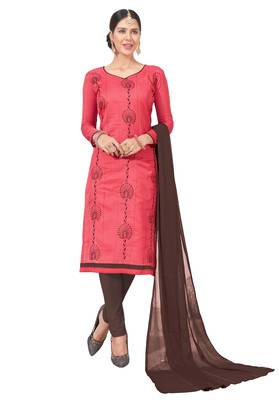  women chanderi Red embroidery party wear unstiched  salwar suit with dupatta  1