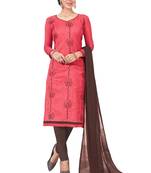  women chanderi Red embroidery party wear unstiched  salwar suit with dupatta 