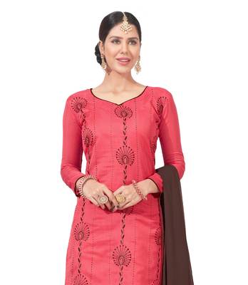  women chanderi Red embroidery party wear unstiched  salwar suit with dupatta  3