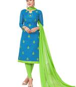  women chanderi Blue embroidery party wear unstiched  salwar suit with dupatta 