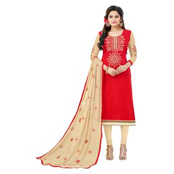 Red embroidered cotton salwar with dupatta 1