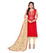 Red embroidered cotton salwar with dupatta