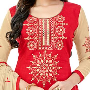 Red embroidered cotton salwar with dupatta 2