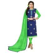 Blue embroidered cotton salwar with dupatta