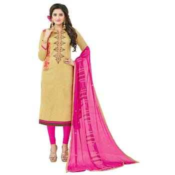 Beige embroidered cotton salwar with dupatta 1