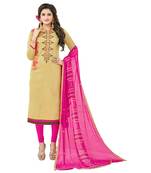 Beige embroidered cotton salwar with dupatta