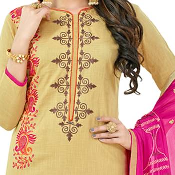 Beige embroidered cotton salwar with dupatta 2
