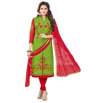 Green embroidered cotton salwar with dupatta 1