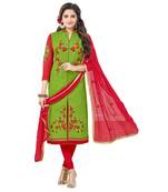 Green embroidered cotton salwar with dupatta