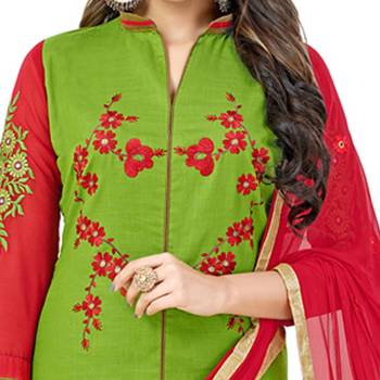 Green embroidered cotton salwar with dupatta 2