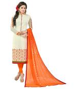 Cream embroidered cotton salwar with dupatta