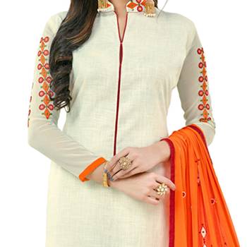 Cream embroidered cotton salwar with dupatta 2