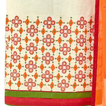 Cream embroidered cotton salwar with dupatta 3