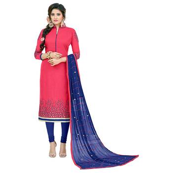 Pink embroidered cotton salwar with dupatta 1