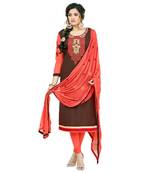 Brown embroidered cotton salwar with dupatta